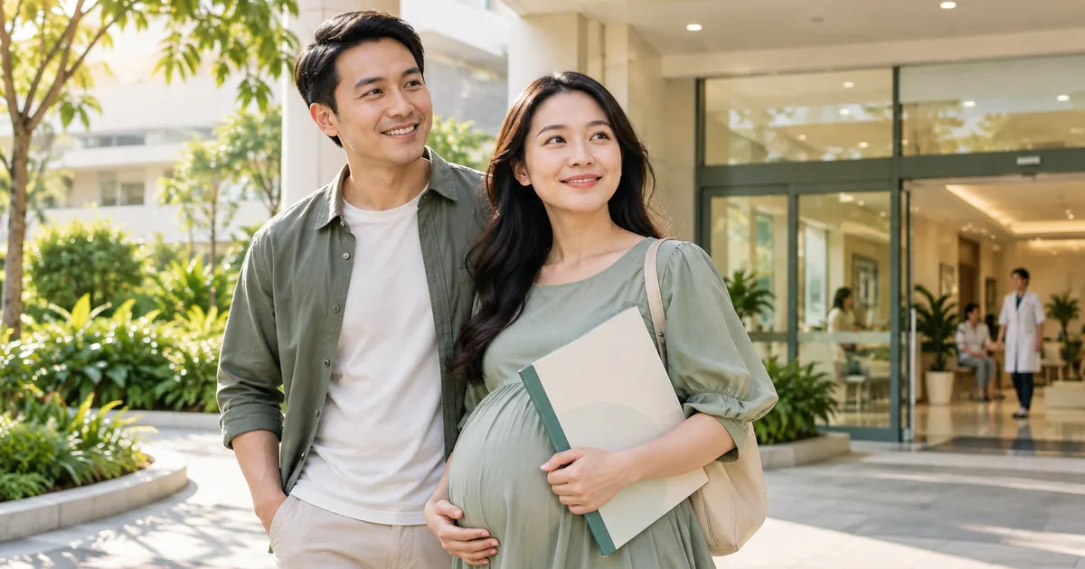 Mẹ bầu cùng người thân đến khu tiếp nhận của bệnh viện sản khoa