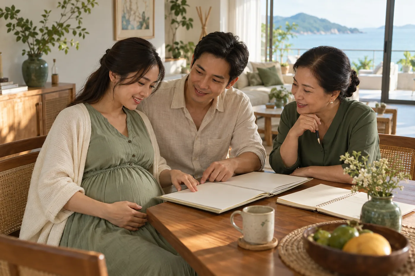 Gia đình cùng mẹ bầu xem hồ sơ thai kỳ và lập kế hoạch nơi sinh