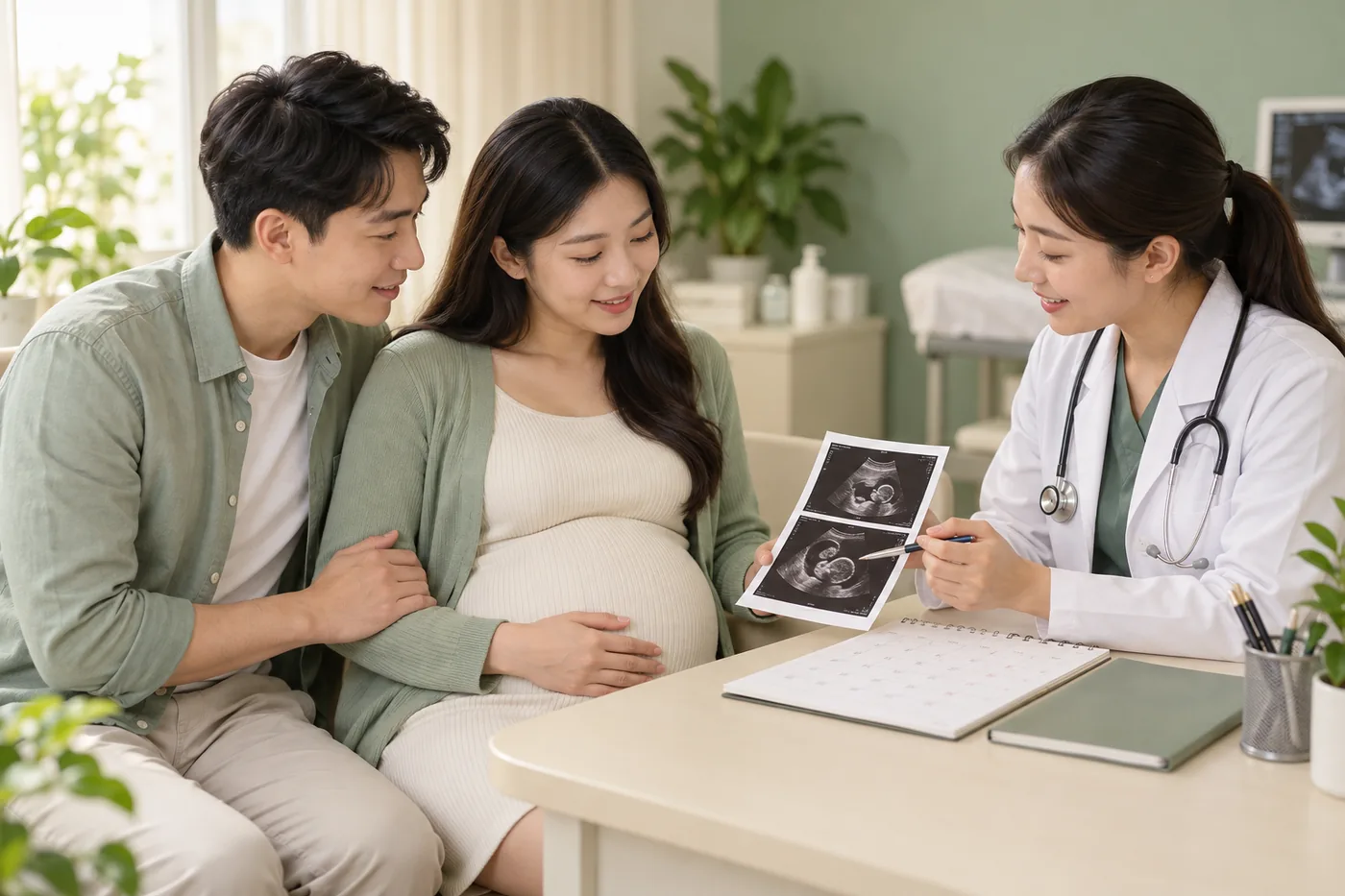 Mẹ bầu và bác sĩ trao đổi kết quả khám và lịch hẹn