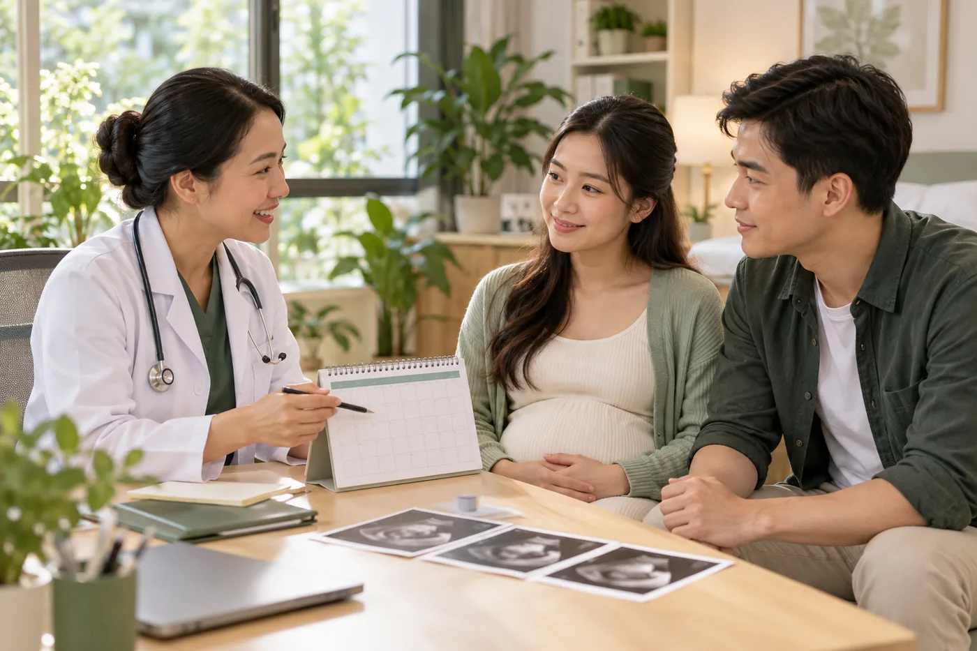 Bác sĩ tư vấn lịch khám và các lựa chọn sàng lọc trước sinh cho mẹ bầu.